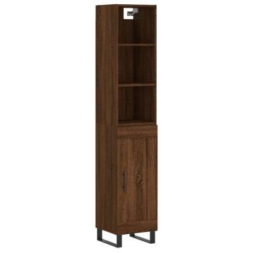 Stylish Brown Oak Highboard - 34.5x34x180 cm