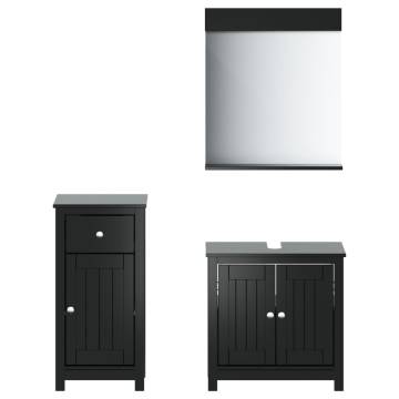 3 Piece Bathroom Furniture Set BERG - Black Solid Pine Wood