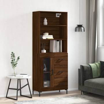 Elegant Highboard in Brown Oak | 69.5x34x180 cm | Hipo Market