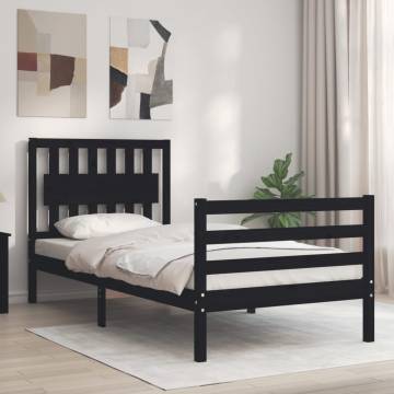 Black Single Solid Wood Bed Frame with Headboard | HipoMarket