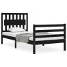 Black Single Solid Wood Bed Frame with Headboard | HipoMarket