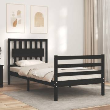 Black Single Solid Wood Bed Frame with Headboard | HipoMarket