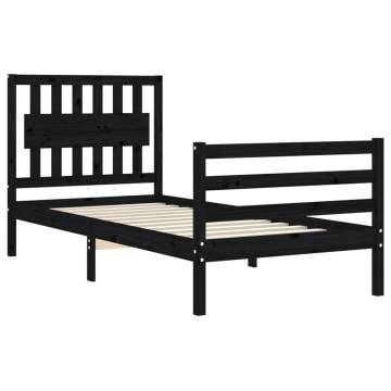 Black Single Solid Wood Bed Frame with Headboard | HipoMarket