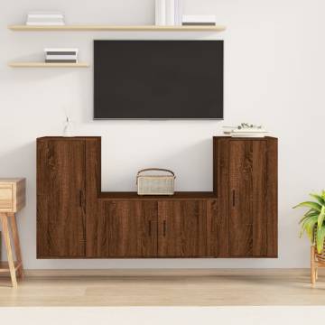 Stylish 3 Piece Brown Oak TV Cabinet Set | Hipomarket UK