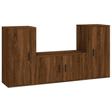 Stylish 3 Piece Brown Oak TV Cabinet Set | Hipomarket UK