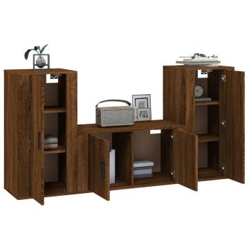 Stylish 3 Piece Brown Oak TV Cabinet Set | Hipomarket UK