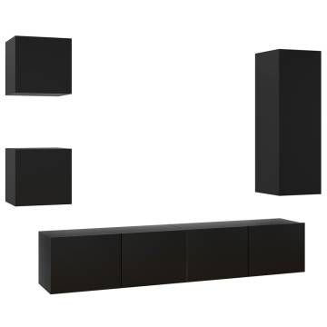 5 Piece Black Engineered Wood TV Cabinet Set - HipoMarket