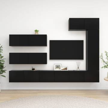 7 Piece Black Engineered Wood TV Cabinet Set | HipoMarket