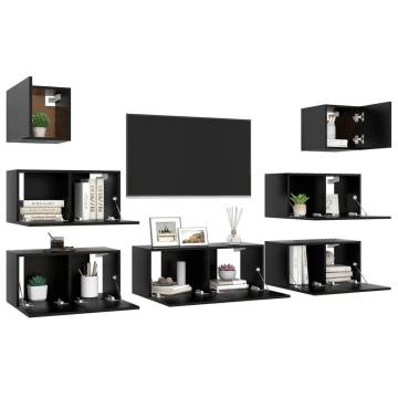 7 Piece Black TV Cabinet Set - Modern Engineered Wood Design