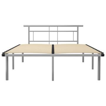 Grey Metal Bed Frame 160x200 cm - Elegant & Sturdy Design