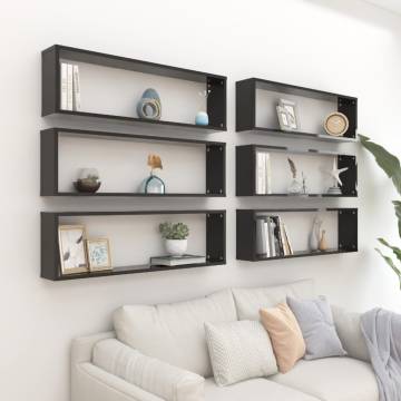 High Gloss Black Wall Cube Shelf Set - 6 pcs | Hipomarket