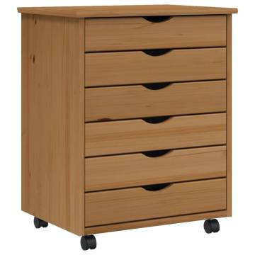 Rolling Cabinet with Drawers - MOSS Honey Brown Solid Wood