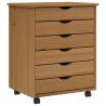 Rolling Cabinet with Drawers - MOSS Honey Brown Solid Wood