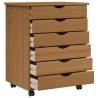 Rolling Cabinet with Drawers - MOSS Honey Brown Solid Wood