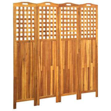 4-Panel Room Divider - Solid Acacia Wood 161x2x170 cm