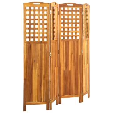 4-Panel Room Divider - Solid Acacia Wood 161x2x170 cm