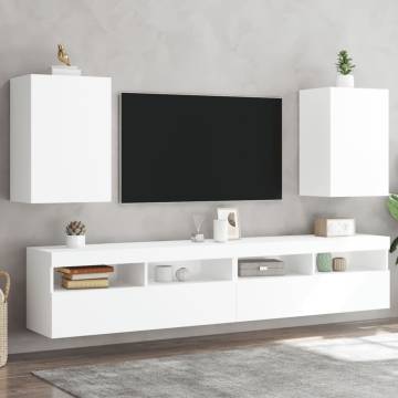 Stylish White TV Wall Cabinets - 2 pcs, Space-Saving Design