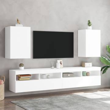 Stylish White TV Wall Cabinets - 2 pcs, Space-Saving Design