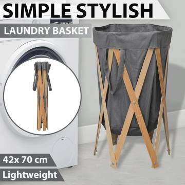 Folding Laundry Basket - Grey Wood & Fabric | HipoMarket