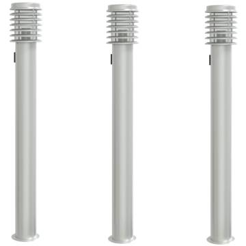 Stylish Outdoor Floor Lamps with Built-in Outlet - 3pcs Silver