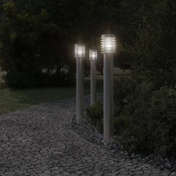 Stylish Outdoor Floor Lamps with Built-in Outlet - 3pcs Silver