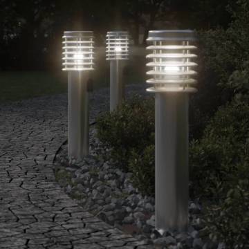 Outdoor Floor Lamps with Outlet - Stainless Steel (3pcs, 60cm)