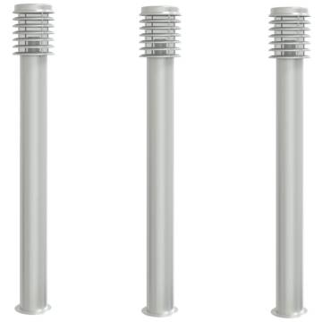 Outdoor Floor Lamps 3pcs Silver 110cm Stainless Steel