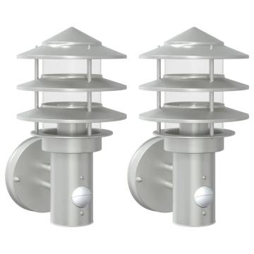 Outdoor Wall Lights with Sensors - 2pcs Silver Stainless Steel