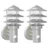 Outdoor Wall Lights with Sensors - 2pcs Silver Stainless Steel