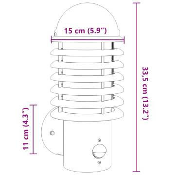 Outdoor Wall Light with Sensor - Silver Stainless Steel