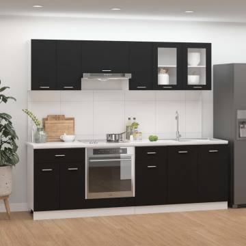 8 Piece Black Engineered Wood Kitchen Cabinet Set | HipoMarket