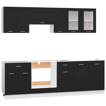 8 Piece Black Engineered Wood Kitchen Cabinet Set | HipoMarket