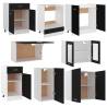 8 Piece Black Engineered Wood Kitchen Cabinet Set | HipoMarket