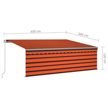 Retractable Awning with Blind & LED 4.5x3m - Orange & Brown