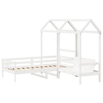 Stylish Day Bed and Bench Set with Roof - Solid Pine 90x200 cm