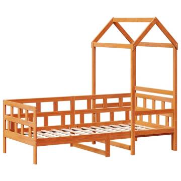 Day Bed with Roof Wax Brown - Solid Pine Wood 90x200 cm