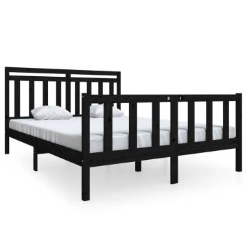 Black King Size Bed Frame 150x200 cm Solid Wood | HipoMarket