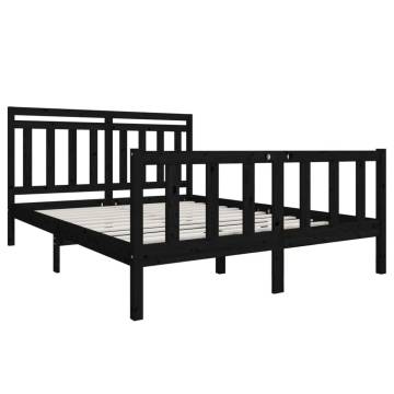 Black King Size Bed Frame 150x200 cm Solid Wood | HipoMarket