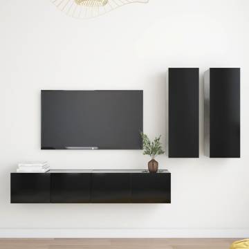 4 Piece Black TV Cabinet Set - Stylish & Practical Storage