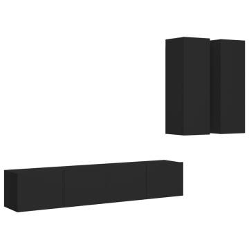 4 Piece Black TV Cabinet Set - Stylish & Practical Storage