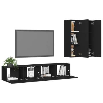 4 Piece Black TV Cabinet Set - Stylish & Practical Storage