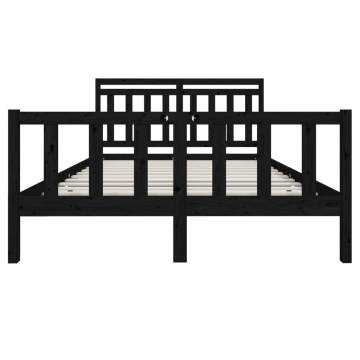 Black King Size Bed Frame 150x200 cm Solid Wood | HipoMarket