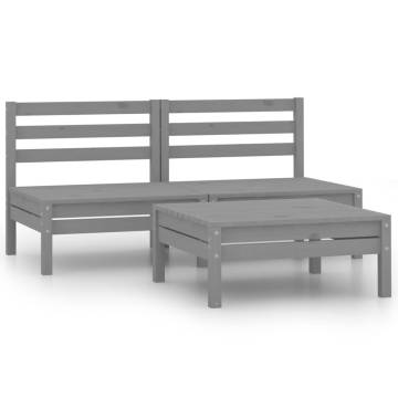 3 Piece Garden Lounge Set in Solid Pinewood - Grey