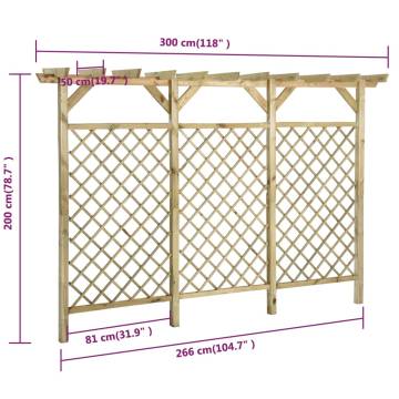 Garden Lattice Fence with Pergola Top - 300x50x200 cm