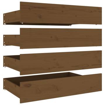 Honey Brown Solid Wood Pine Bed Drawers - 4 pcs