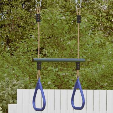 Trapeze Bar with Gym Rings for Kids - Blue & Dark Green Steel