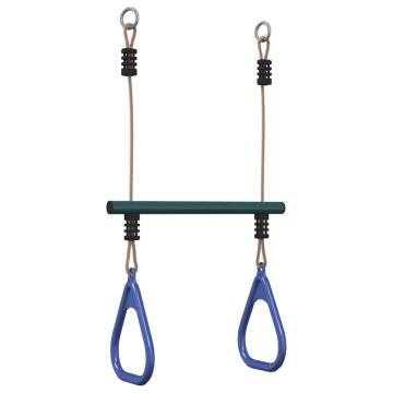 Trapeze Bar with Gym Rings for Kids - Blue & Dark Green Steel