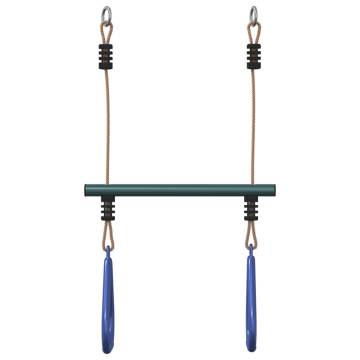 Trapeze Bar with Gym Rings for Kids - Blue & Dark Green Steel