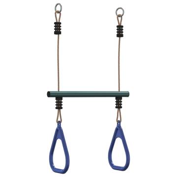 Trapeze Bar with Gym Rings for Kids - Blue & Dark Green Steel