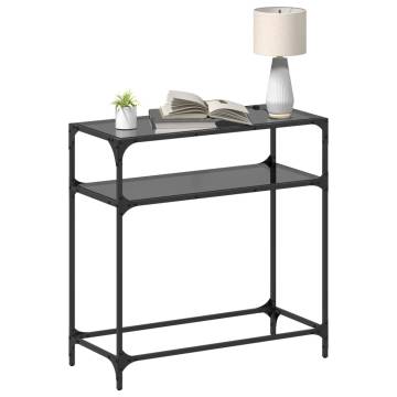 Elegant Console Table with Black Glass Top - 80x35x81 cm